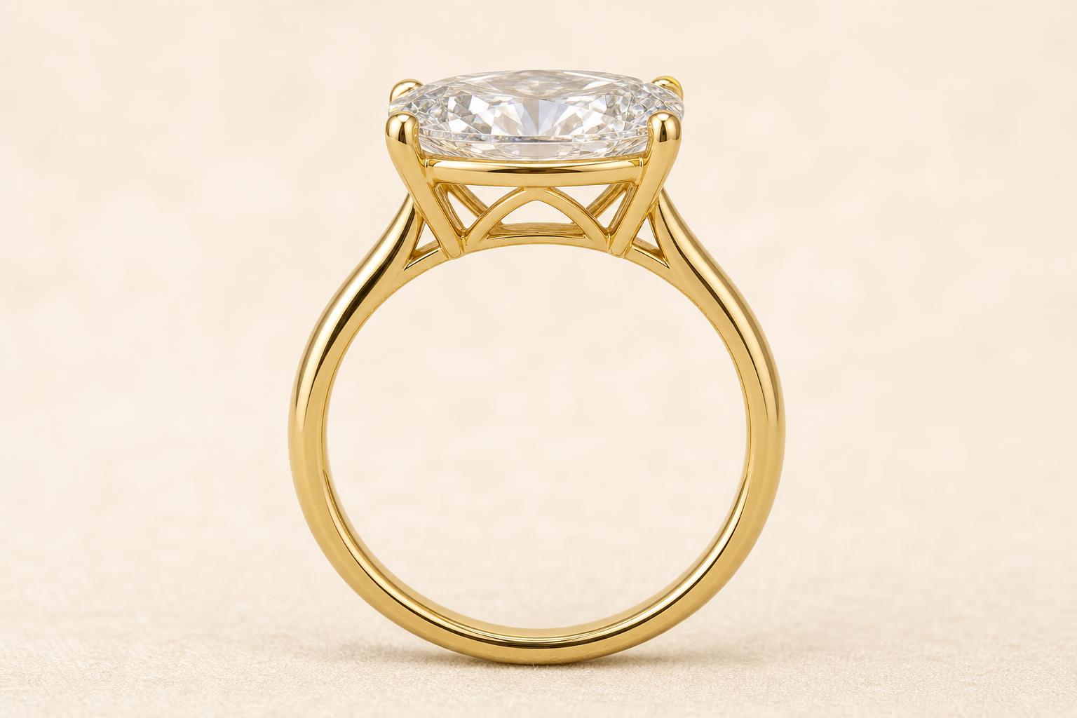 oval brilliant diamond ring, side profile showing claw setting