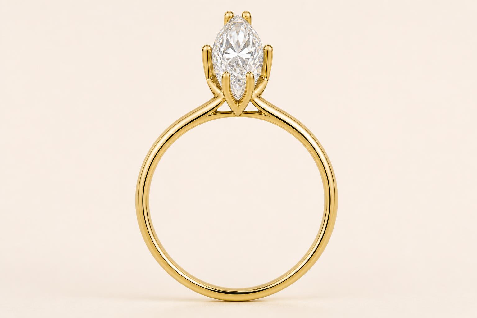 marquise · north-south diamond ring, side profile showing claw setting