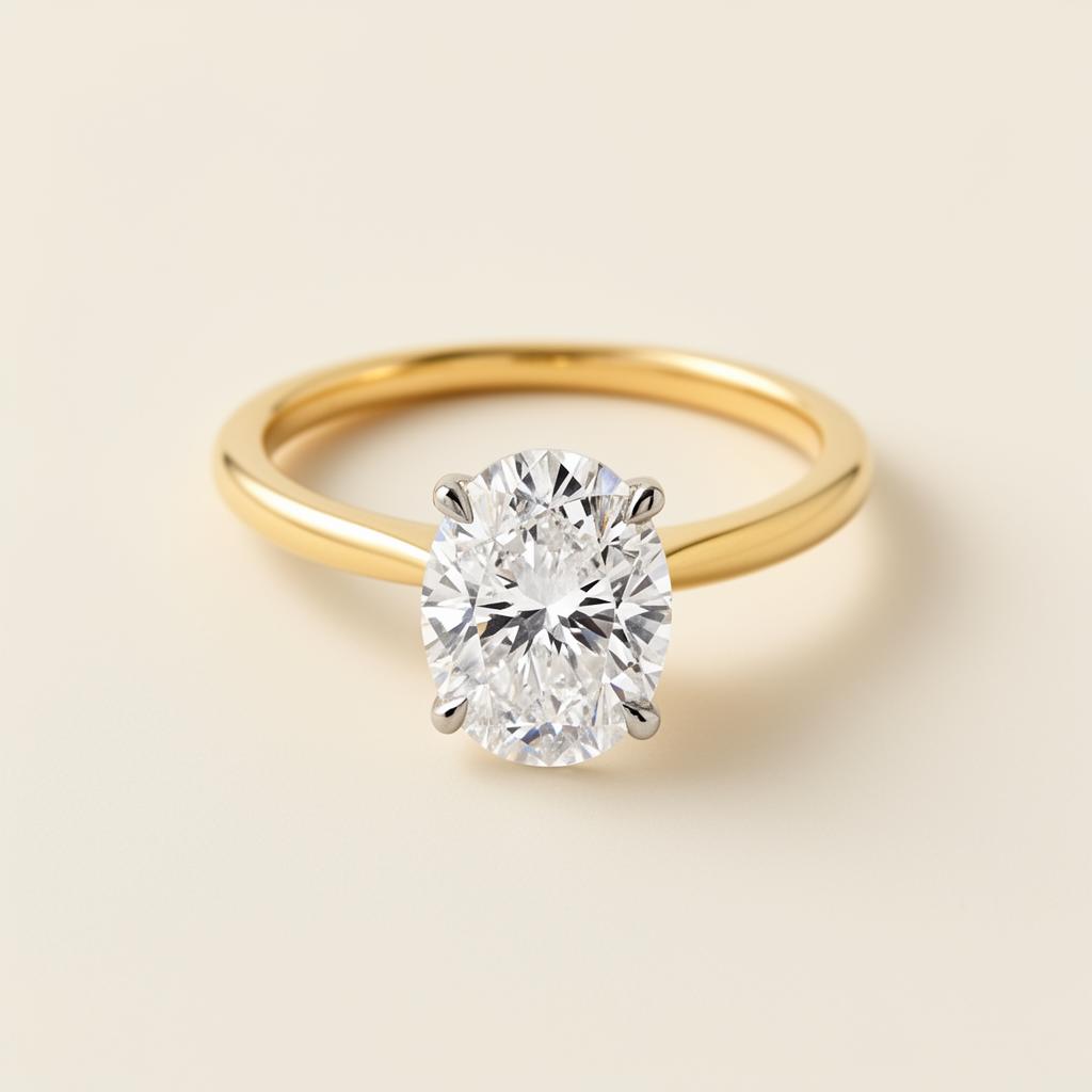 oval brilliant diamond bond ring, studio view